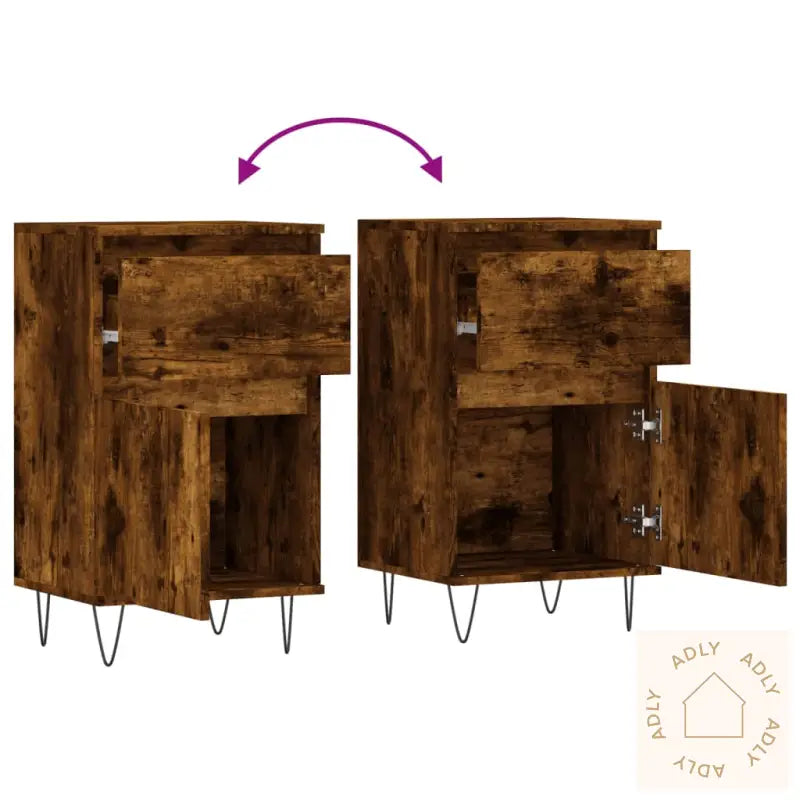 Skjenker 2 Stk Røkt Eik 40X35X70 Cm Konstruert Tre