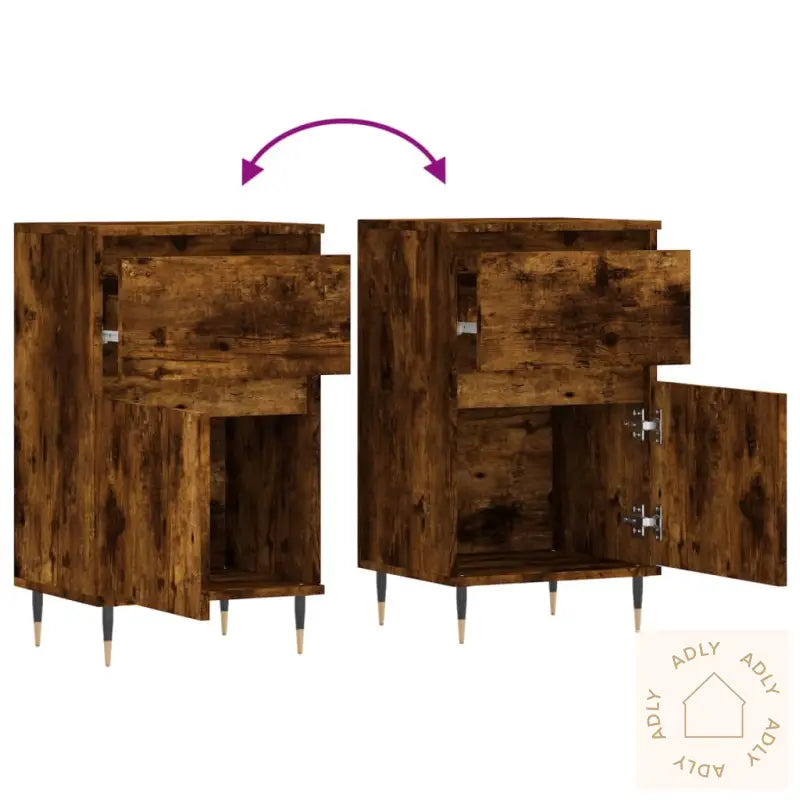 Skjenker 2 Stk Røkt Eik 40X35X70 Cm Konstruert Tre