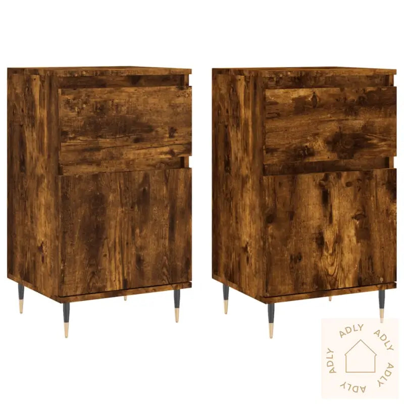 Skjenker 2 Stk Røkt Eik 40X35X70 Cm Konstruert Tre