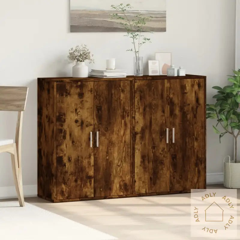 Skjenker 2 Stk Røkt Eik 60X31X84 Cm Konstruert Tre