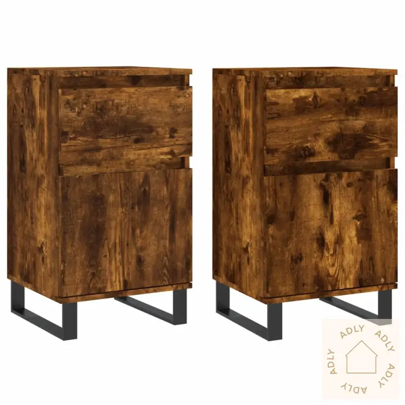 Skjenker 2 Stk Røkt Eik 40X35X70 Cm Konstruert Tre