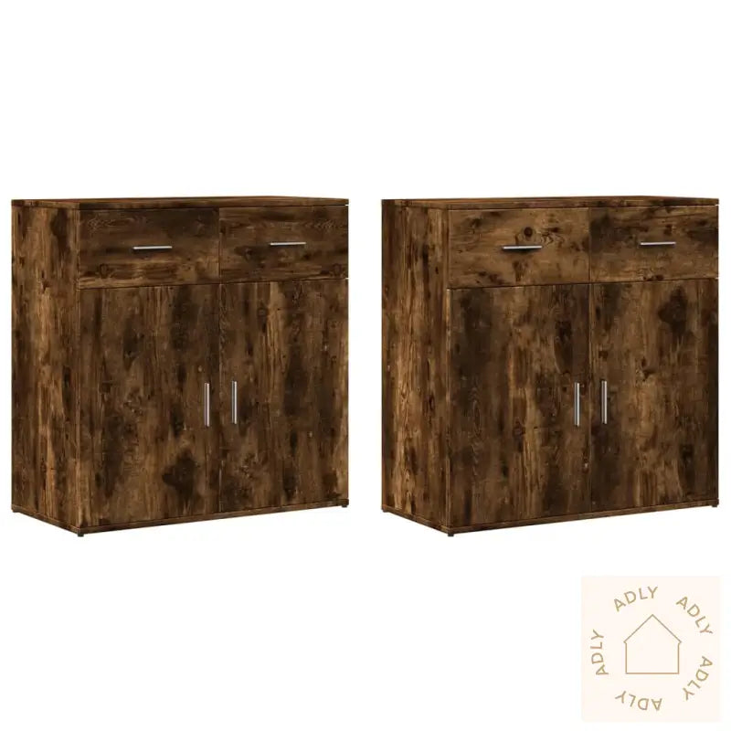 Skjenker 2 Stk Røkt Eik 79X38X80 Cm Konstruert Tre