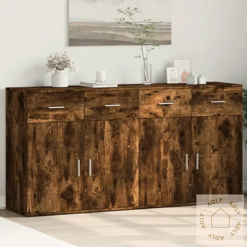 Skjenker 2 Stk Røkt Eik 79X38X80 Cm Konstruert Tre