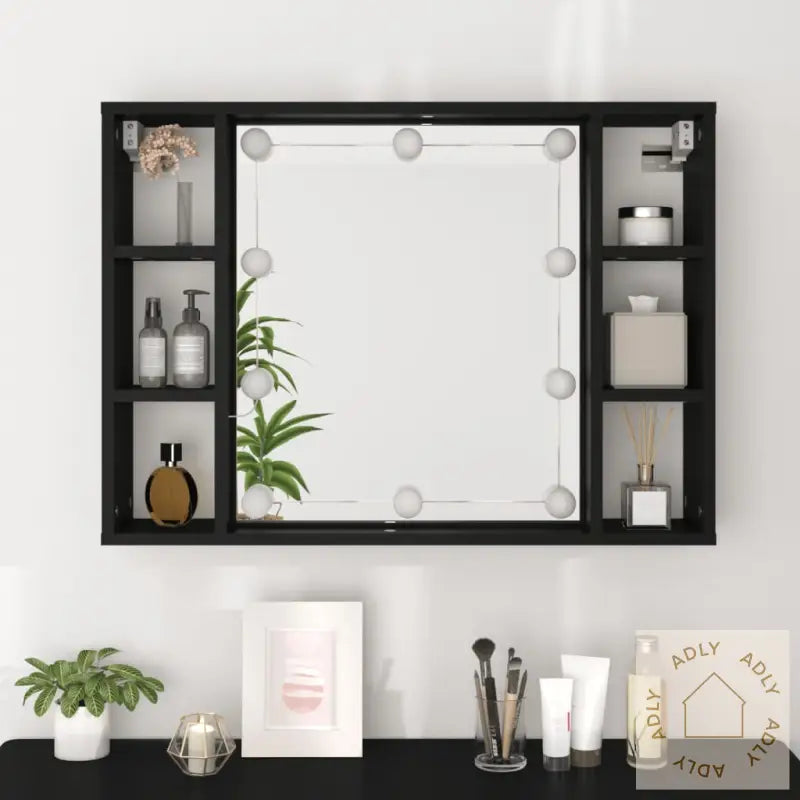 Speilskap Med Led Svart 76X15X55 Cm