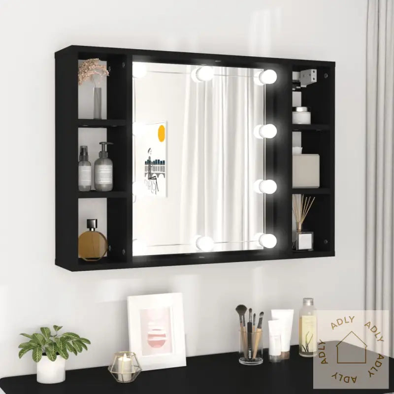 Speilskap Med Led Svart 76X15X55 Cm