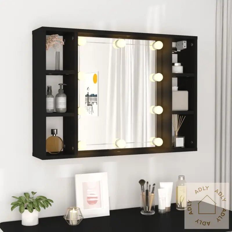 Speilskap Med Led Svart 76X15X55 Cm