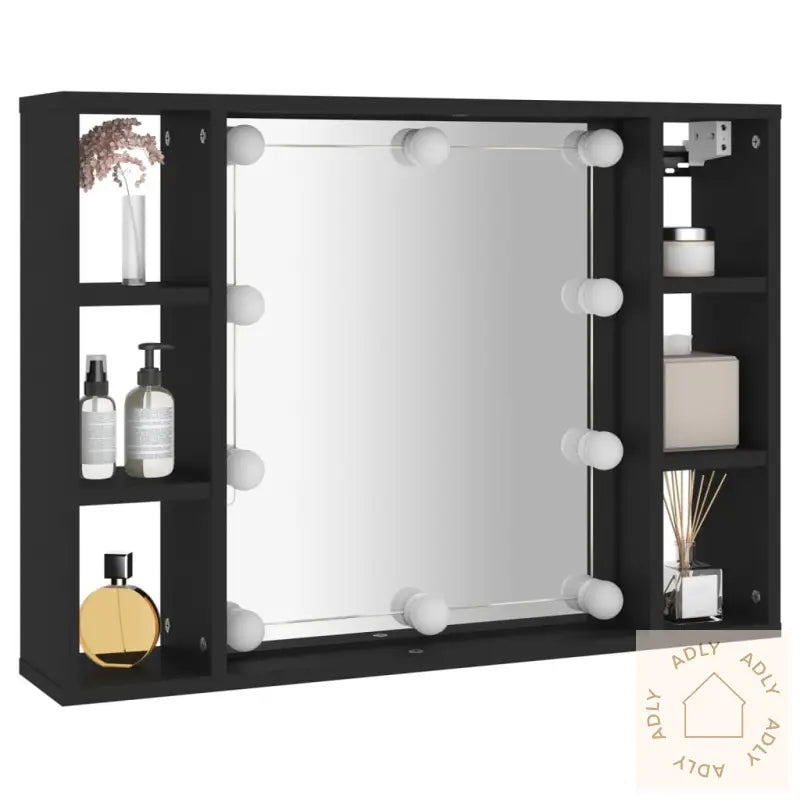 Speilskap Med Led Svart 76X15X55 Cm