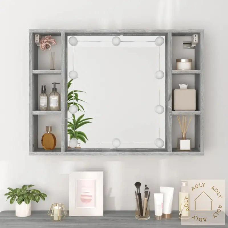 Speilskap Med Led Grå Sonoma 76X15X55 Cm