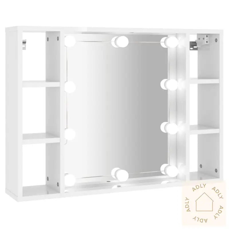 Speilskap Med Led Høyglans Hvit 76X15X55 Cm