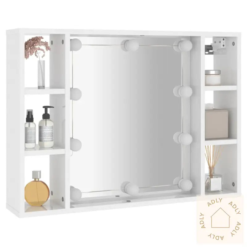 Speilskap Med Led Høyglans Hvit 76X15X55 Cm