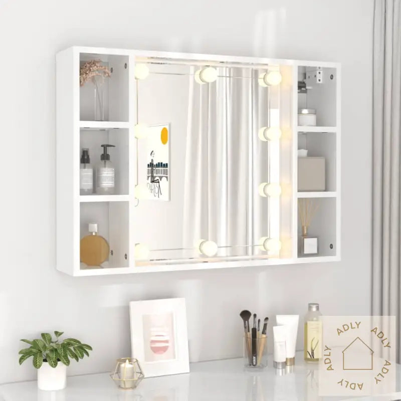 Speilskap Med Led Høyglans Hvit 76X15X55 Cm