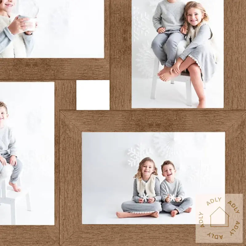 Fotorammekollasj For 4X(13X18 Cm) Bilde Lysebrun Mdf