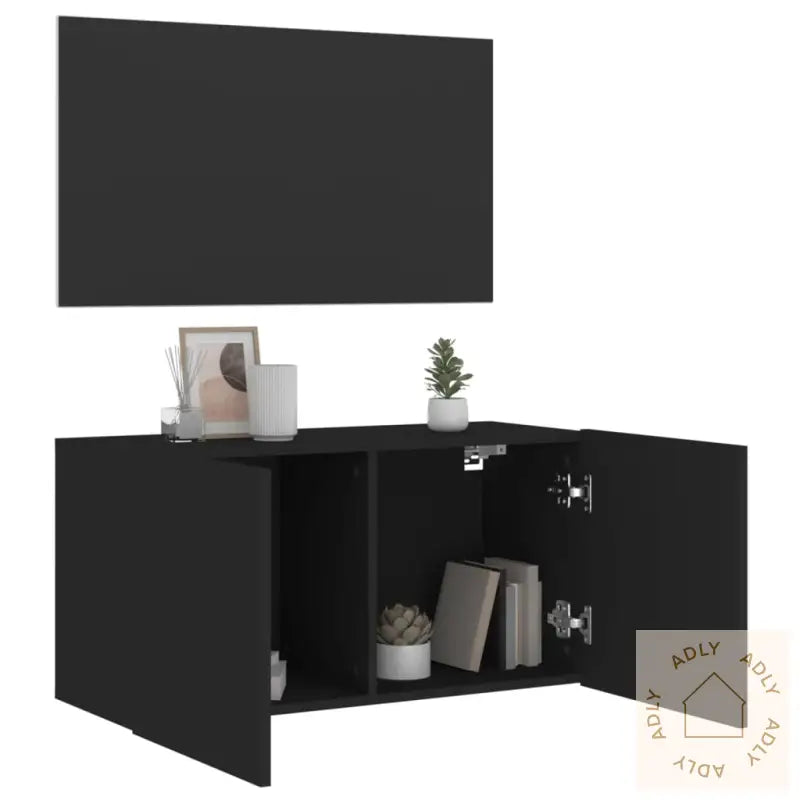 Vegghengt Tv-Benk Svart 80X30X41 Cm