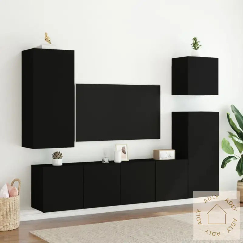 Veggmonterte Tv-Benker 2 Stk Svart 80X30X41 Cm