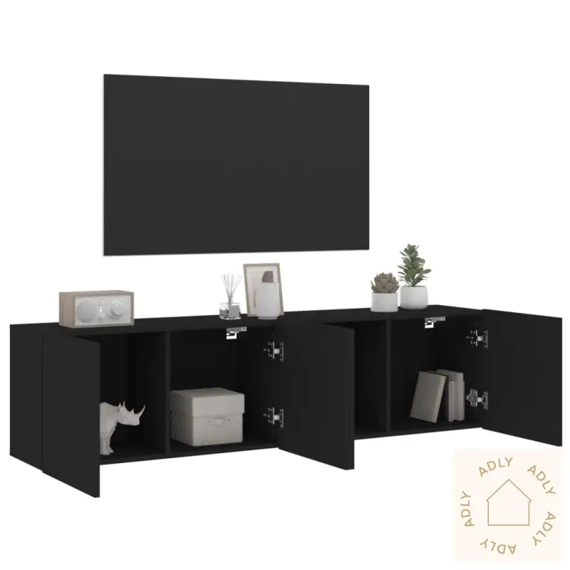 Veggmonterte Tv-Benker 2 Stk Svart 80X30X41 Cm