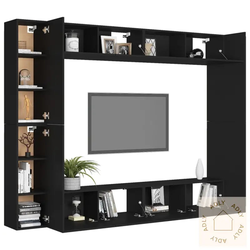 Tv-Benksett 8 Deler Svart Konstruert Tre