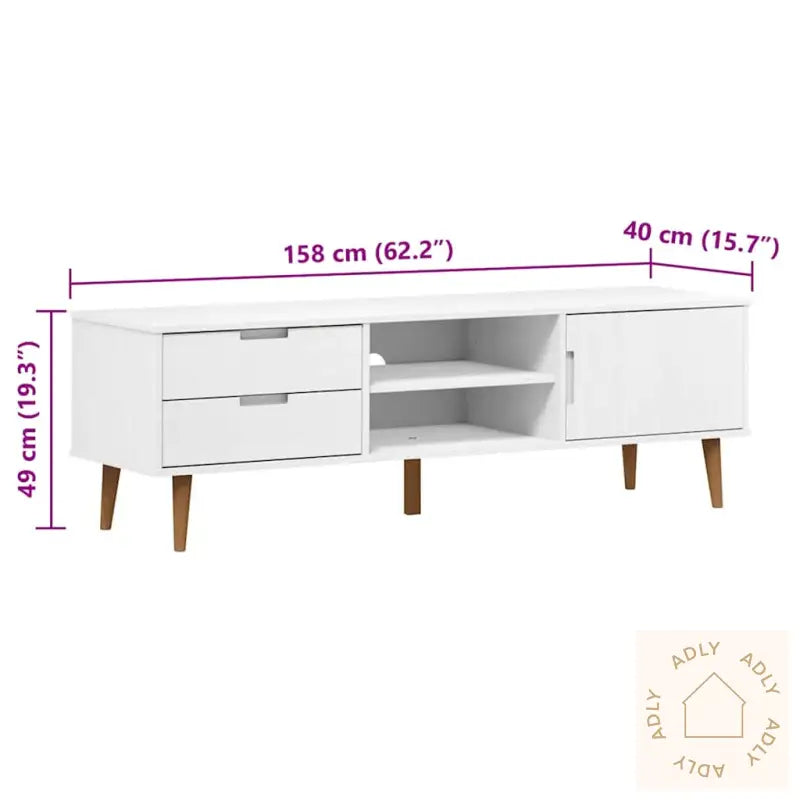 Tv-Benk Molde Hvit 158X40X49 Cm Heltre Furu