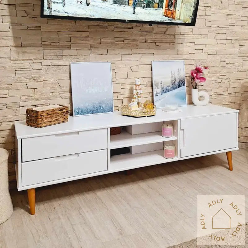 Tv-Benk Molde Hvit 158X40X49 Cm Heltre Furu