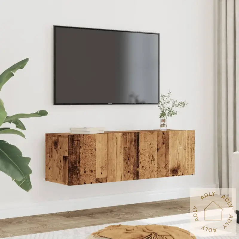 Veggmonterte Tv-Benker 2 Stk Gammelt Tre 100X30X30 Cm