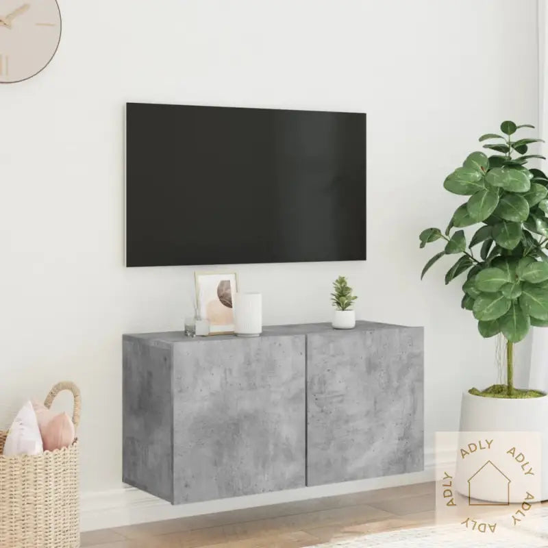 Vegghengt Tv-Benk Betonggrå 80X30X41 Cm