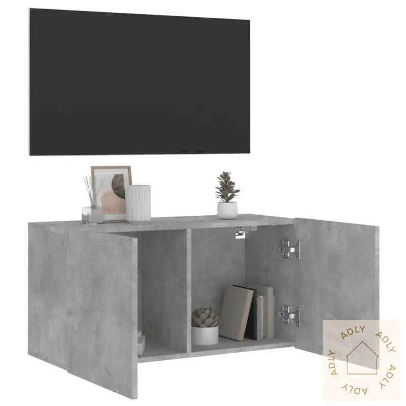 Vegghengt Tv-Benk Betonggrå 80X30X41 Cm