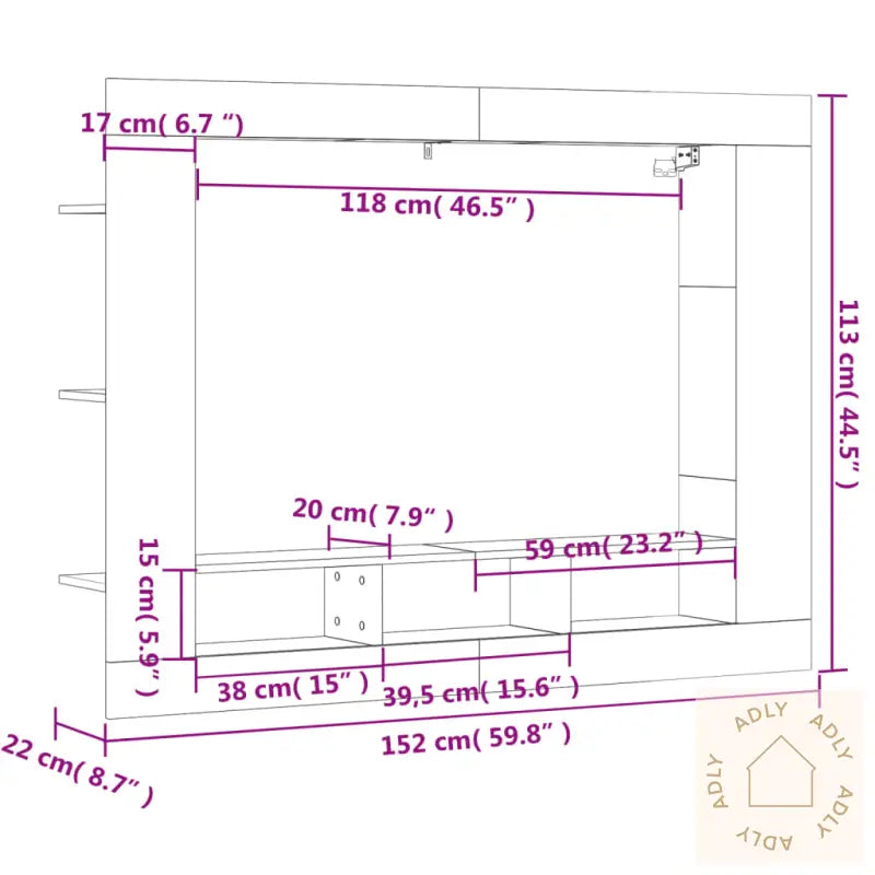Tv-Benk Hvit 152X22X113 Cm Konstruert Tre