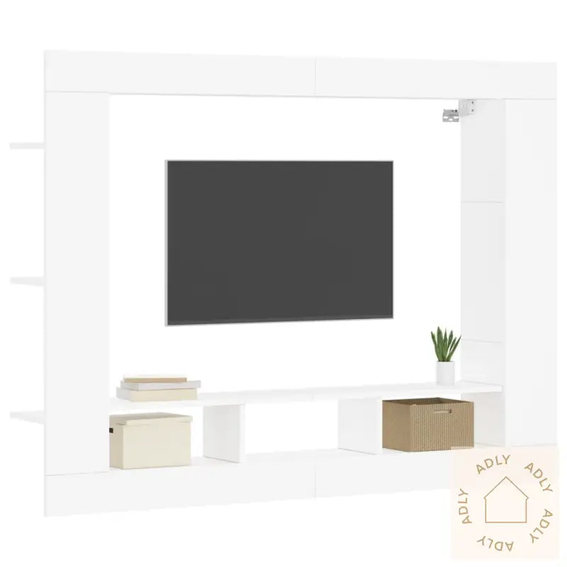 Tv-Benk Hvit 152X22X113 Cm Konstruert Tre