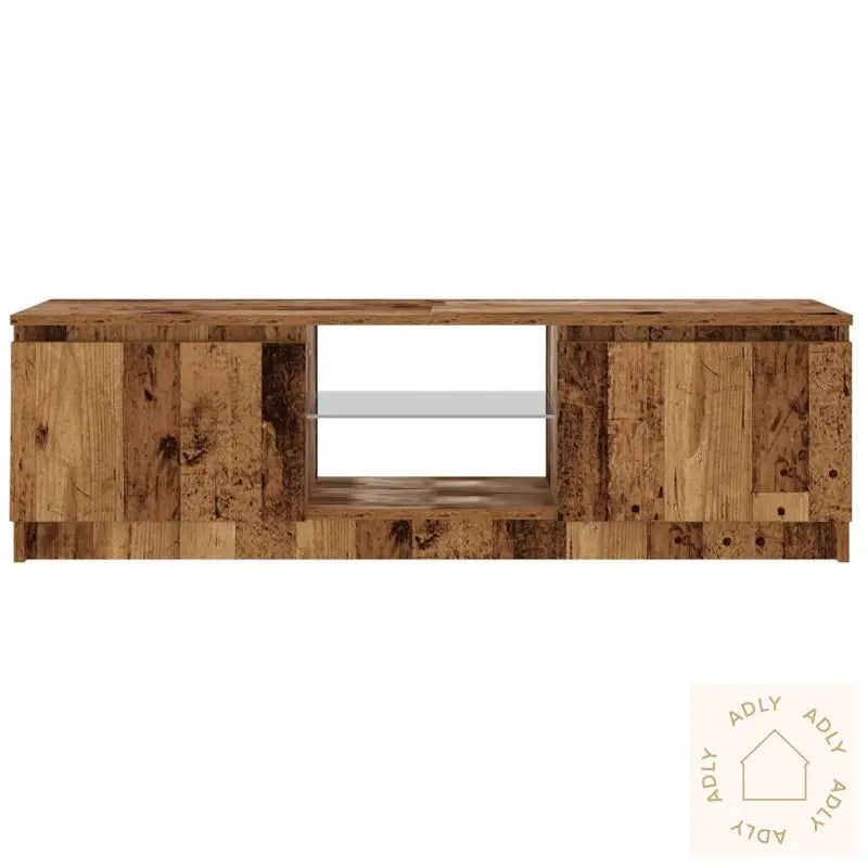Tv-Benk Med Led-Lys Gammelt Tre 120X30X36 Cm Konstruert Tre