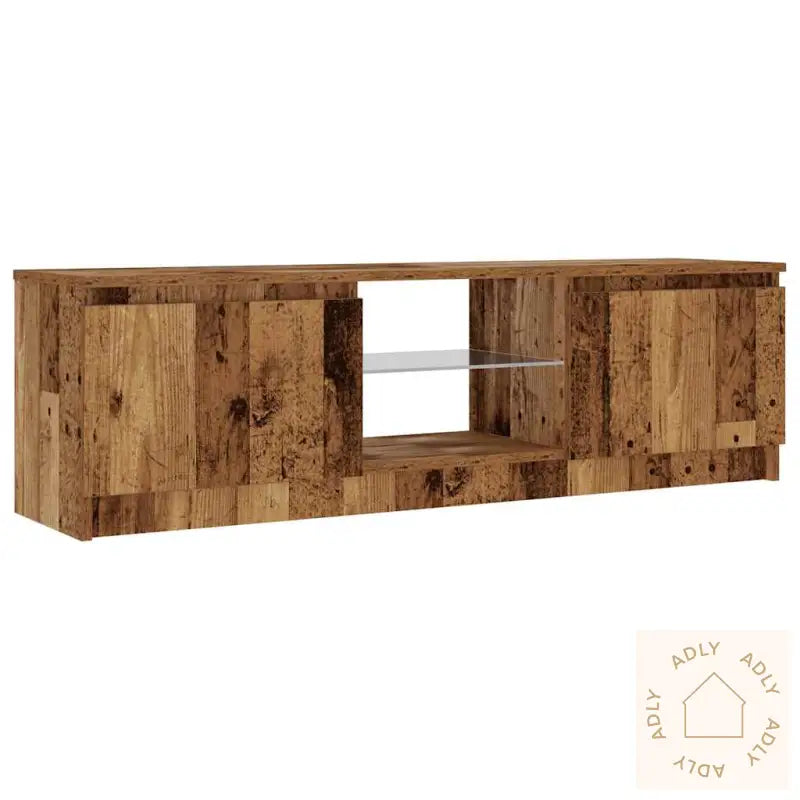 Tv-Benk Med Led-Lys Gammelt Tre 120X30X36 Cm Konstruert Tre
