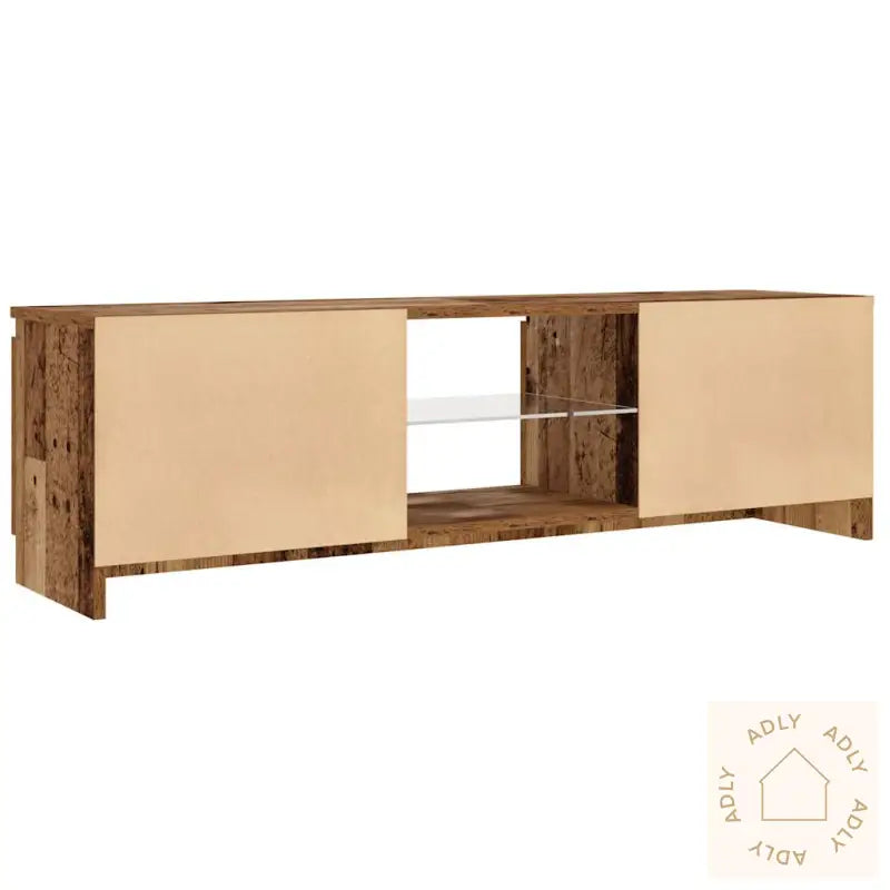 Tv-Benk Med Led-Lys Gammelt Tre 120X30X36 Cm Konstruert Tre