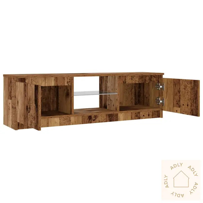 Tv-Benk Med Led-Lys Gammelt Tre 120X30X36 Cm Konstruert Tre
