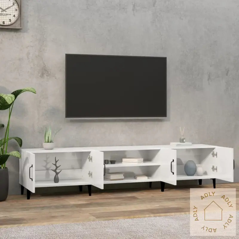 Tv-Benk Høyglans Hvit 180X31,5X40 Cm Konstruert Tre