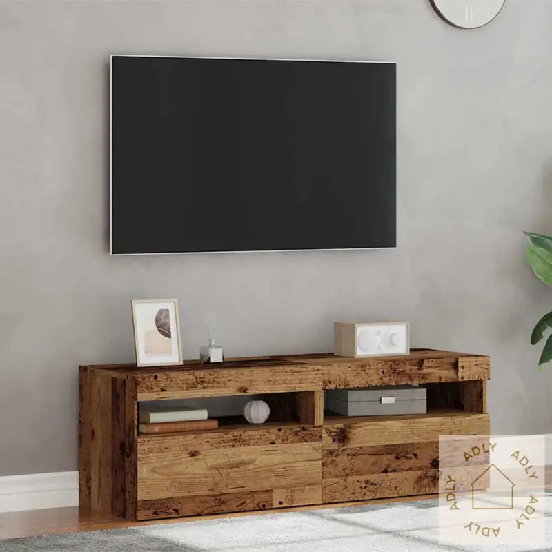 Tv-Benk Med Led-Lys 2 Stk Gammelt Tre Konstruert Tre