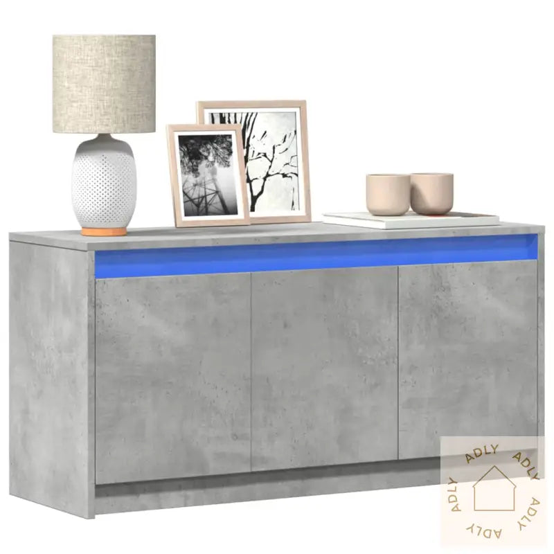 Tv-Benk Med Led Betonggrå 100X34X50 Cm Konstruert Tre