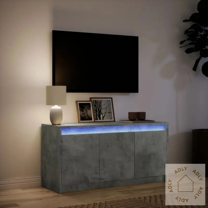 Tv-Benk Med Led Betonggrå 100X34X50 Cm Konstruert Tre