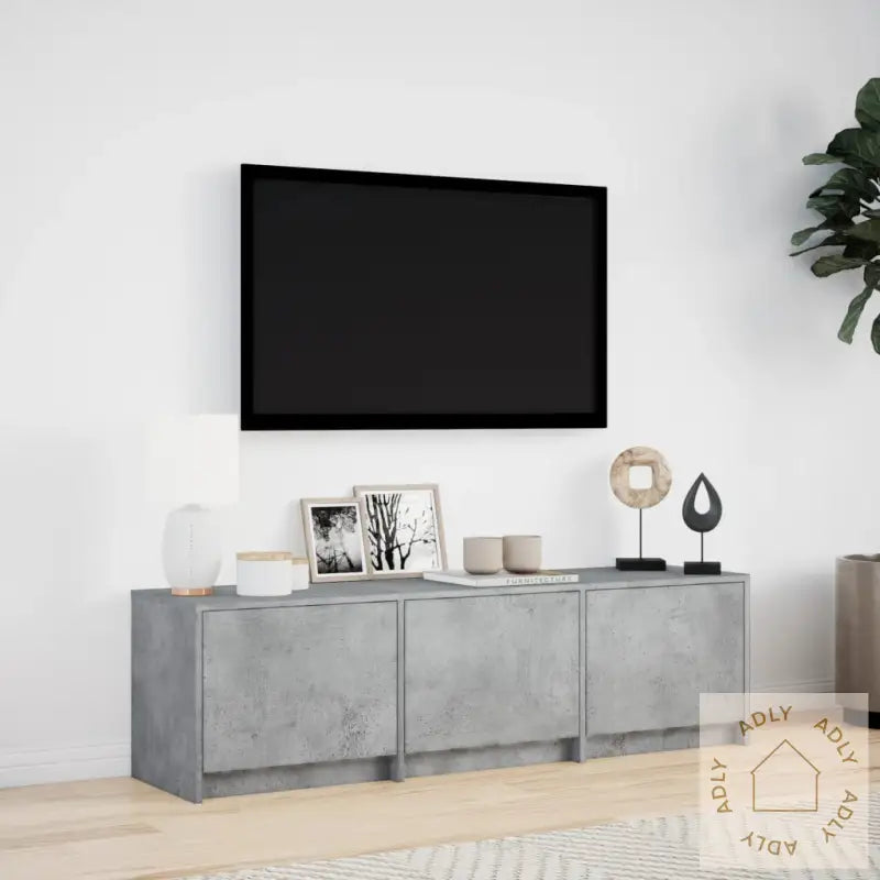 Tv-Benk Med Led Betonggrå 140X34X40 Cm Konstruert Tre
