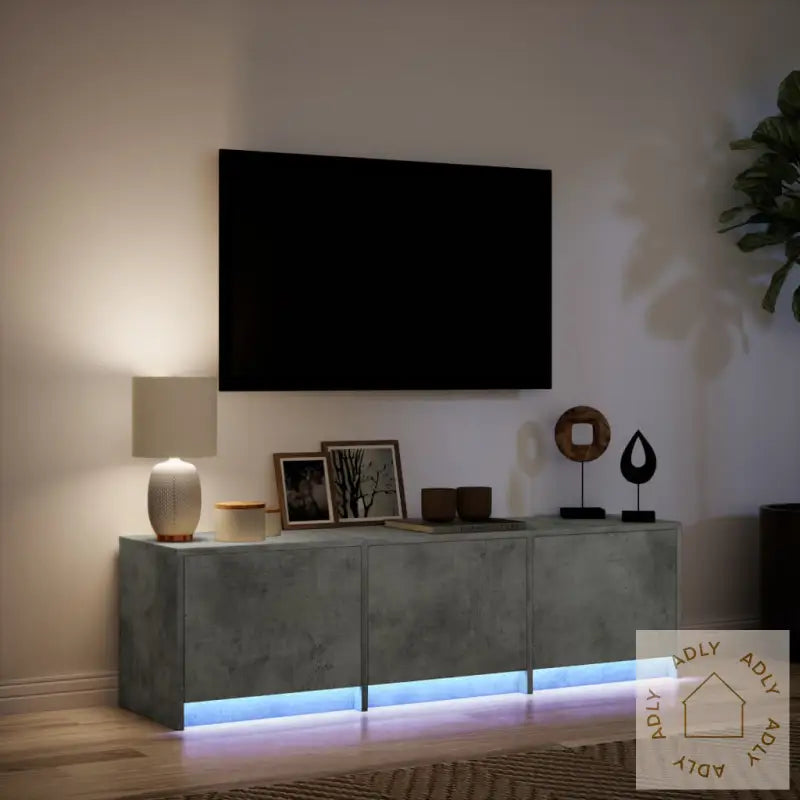 Tv-Benk Med Led Betonggrå 140X34X40 Cm Konstruert Tre