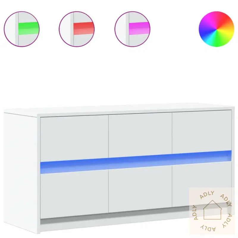 Tv-Benk Med Led Hvit 100X34X50 Cm Konstruert Tre