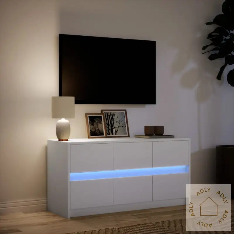 Tv-Benk Med Led Hvit 100X34X50 Cm Konstruert Tre