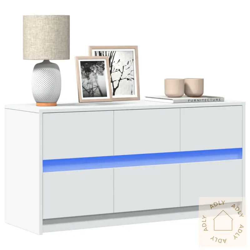 Tv-Benk Med Led Hvit 100X34X50 Cm Konstruert Tre