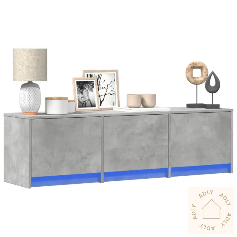 Tv-Benk Med Led Betonggrå 140X34X40 Cm Konstruert Tre
