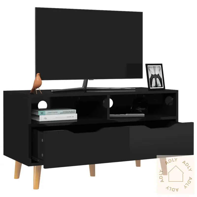 Tv-Benk Høyglans Svart 90X40X48,5 Cm Konstruert Tre