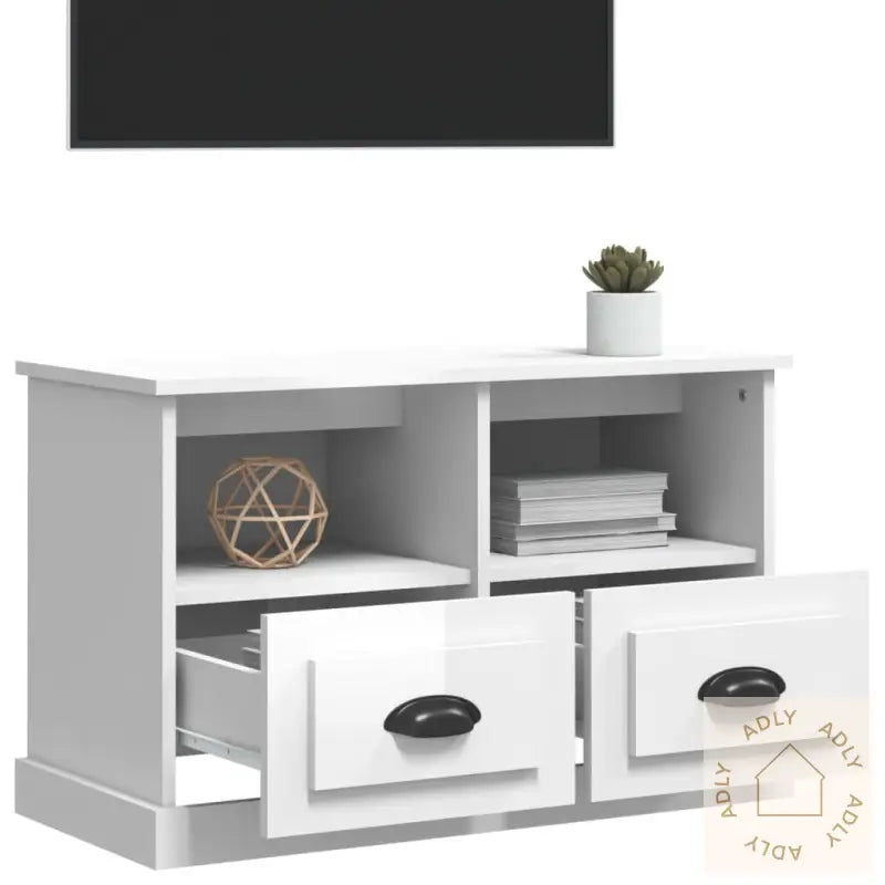 Tv-Benk Høyglans Hvit 80X35X50 Cm Konstruert Tre