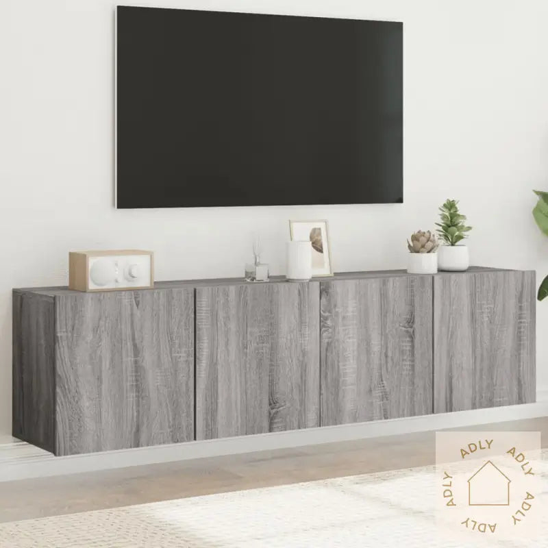 Veggmonterte Tv-Benker 2 Stk Grå Sonoma 80X30X41 Cm