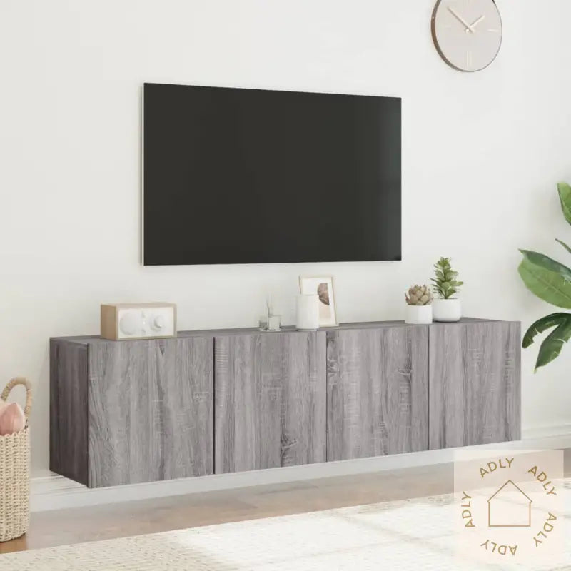 Veggmonterte Tv-Benker 2 Stk Grå Sonoma 80X30X41 Cm