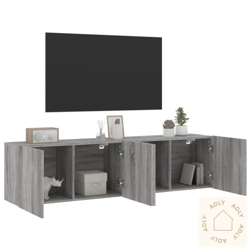 Veggmonterte Tv-Benker 2 Stk Grå Sonoma 80X30X41 Cm