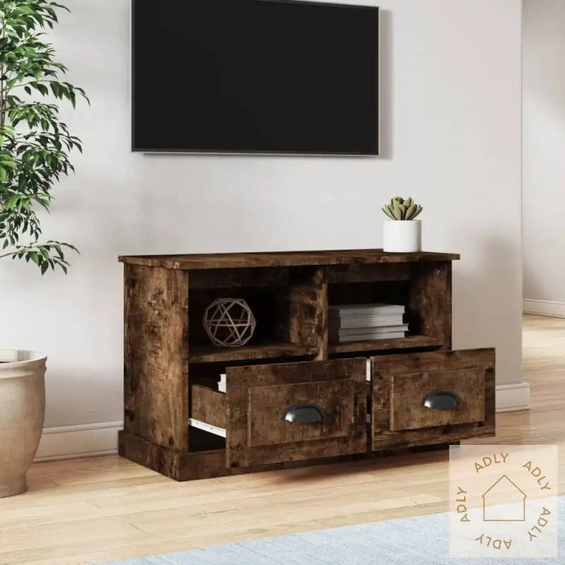 Tv-Benk Røkt Eik 80X35X50 Cm Konstruert Tre