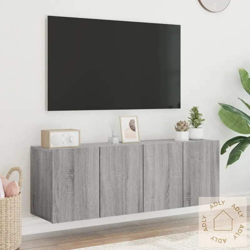 Veggmonterte Tv-Benker 2 Stk Grå Sonoma 60X30X41 Cm