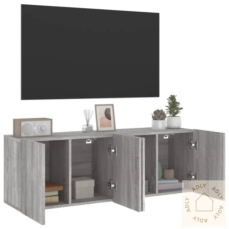 Veggmonterte Tv-Benker 2 Stk Grå Sonoma 60X30X41 Cm