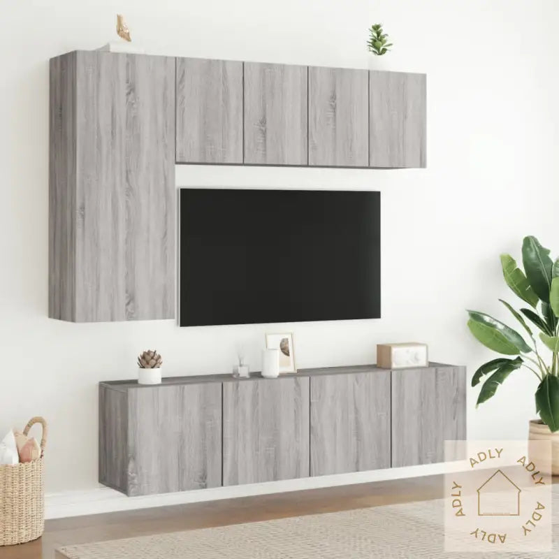 Veggmonterte Tv-Benker 2 Stk Grå Sonoma 60X30X41 Cm
